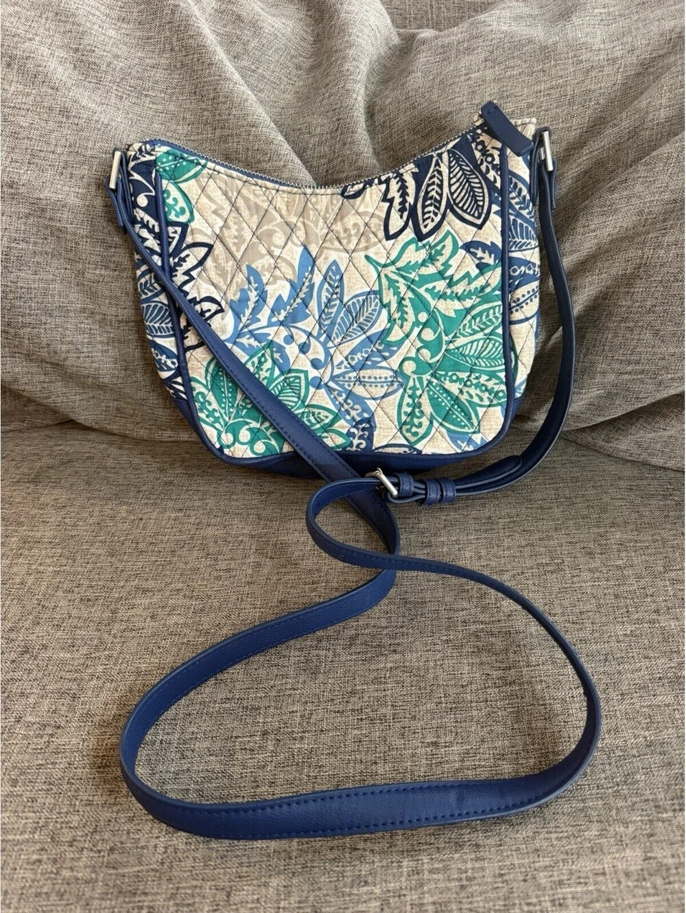 Vera Bradley Vivian In Santiago Blue Gray Crossbody Blue Strap